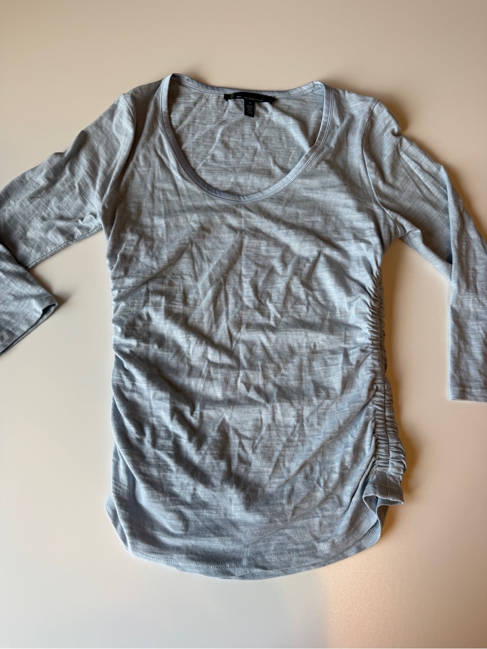 White House Black Market Women’s Light Blue Scoop Neck Ruched Side small Top